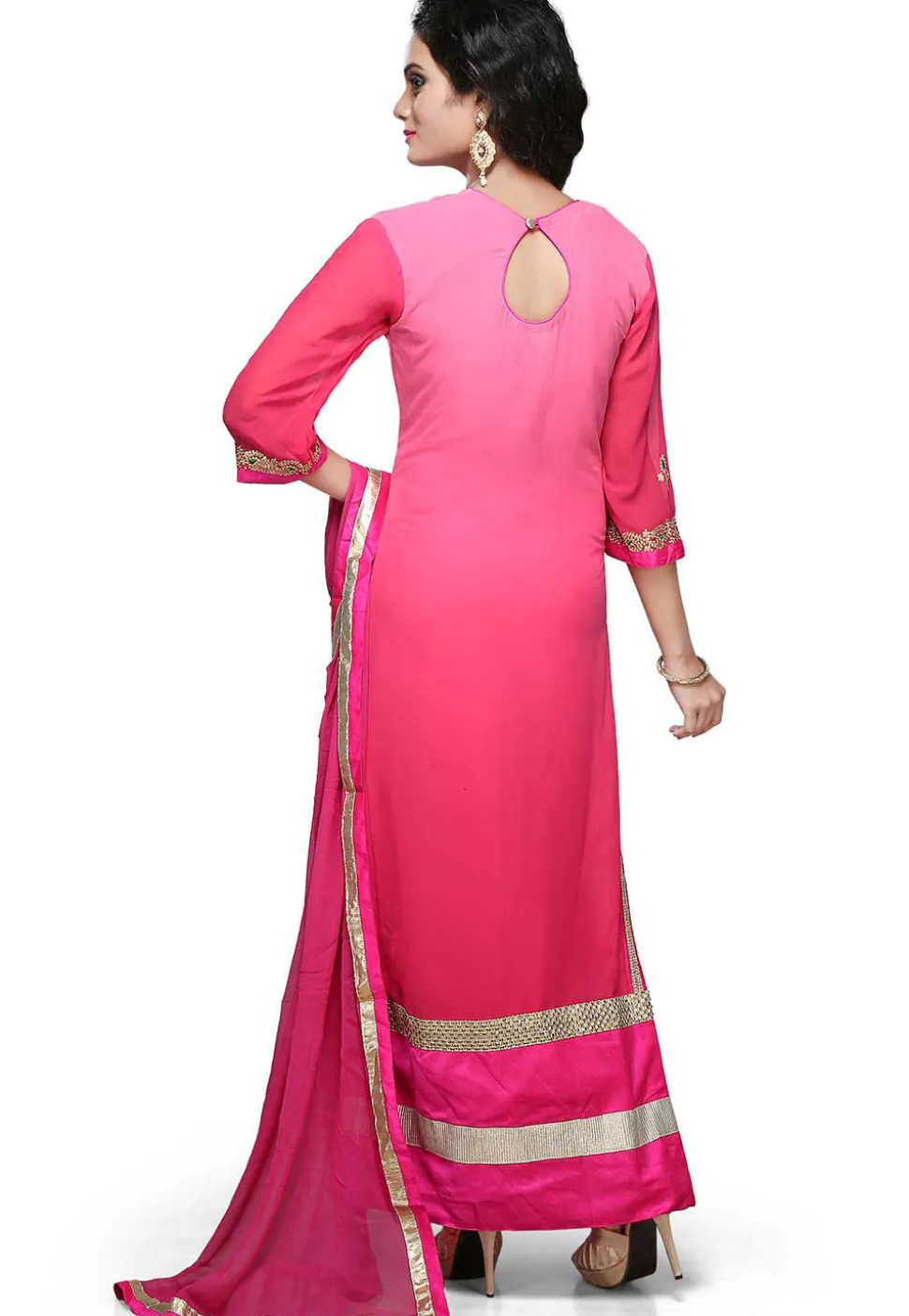 Embroidered Straight Cut Suit In Shaded Pink