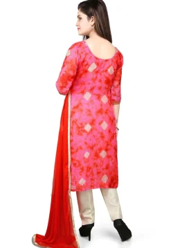 Embroidered Straight Cut Pure Kota Silk Suit in Red and Pink