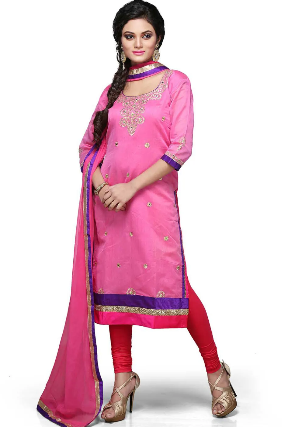Embroidered Straight Cut Suit In Pink