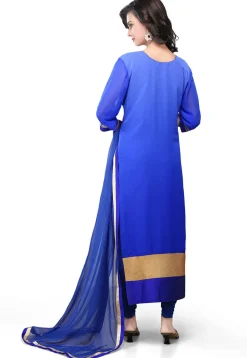 Embroidered Straight Cut Suit in Shaded Blue