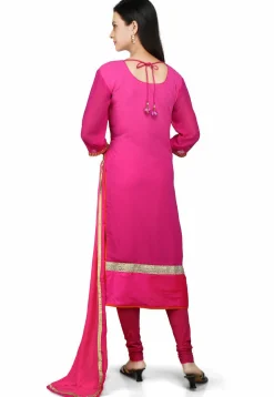 Embroidered Straight Cut Georgette Suit in Fuchsia
