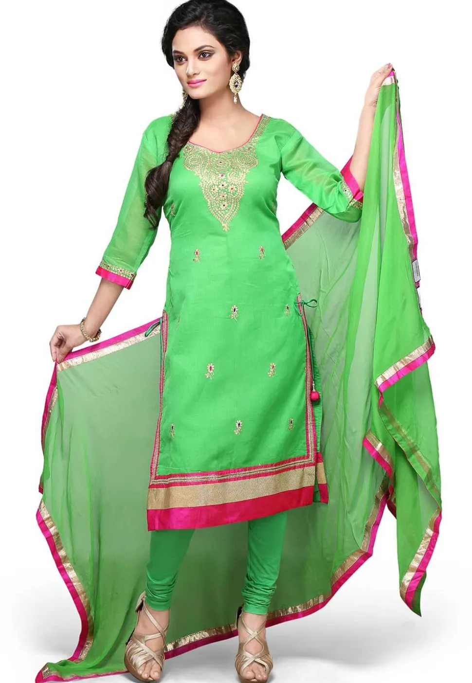 Embroidered Straight Cut Suit In Green