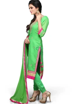 Embroidered Straight Cut Suit In Green