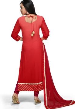Embroidered Straight Cut Suit in Shaded Red