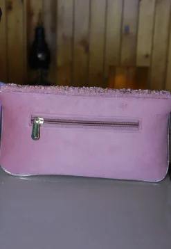Embroidered Suede Clutch Bag in Pink