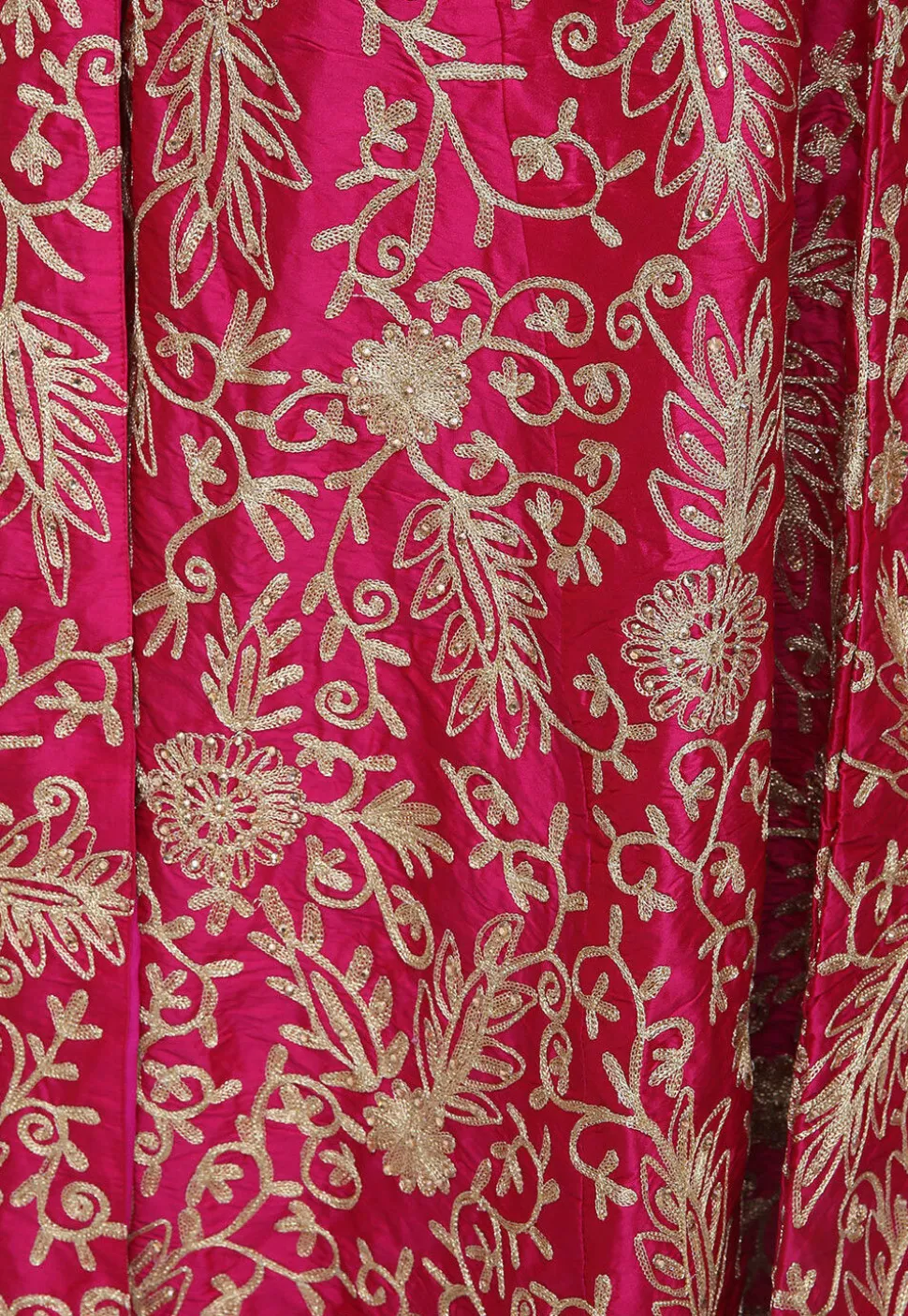 Embroidered Taffeta Silk Front Slit Pakistani Suit in Fuchsia