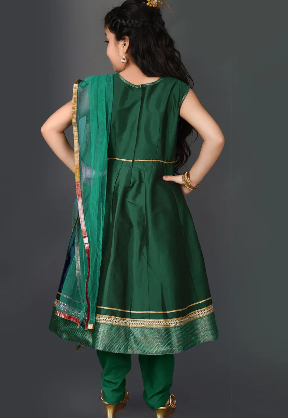 Embroidered Taffeta Silk Anarkali Suit in Dark Green