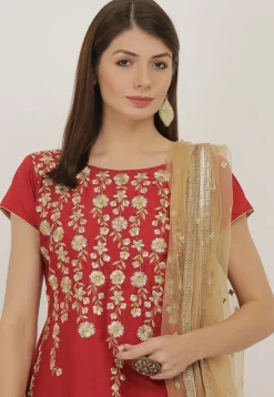 Embroidered Taffeta Silk Lehenga in Maroon