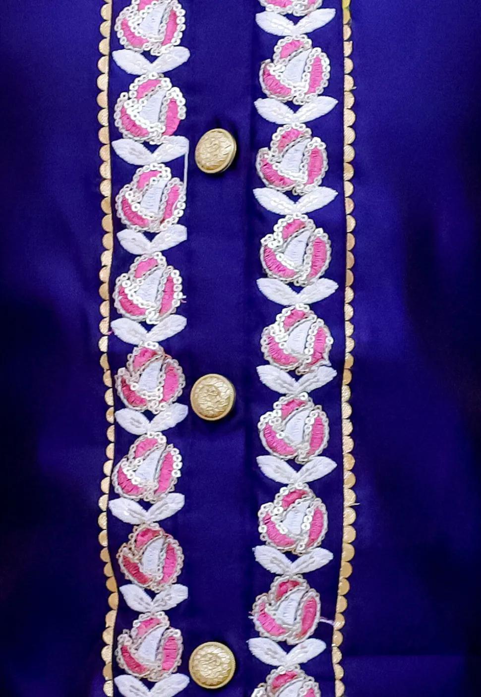 Embroidered Taffeta Silk Sherwani Set in Navy Blue