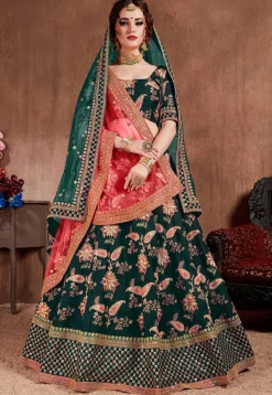 Embroidered Taffeta Silk Lehenga in Green