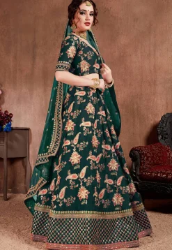 Embroidered Taffeta Silk Lehenga in Green