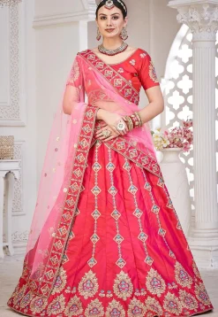 Embroidered Taffeta Silk Lehenga in Dark Pink