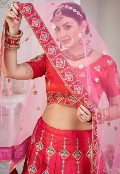Embroidered Taffeta Silk Lehenga in Dark Pink