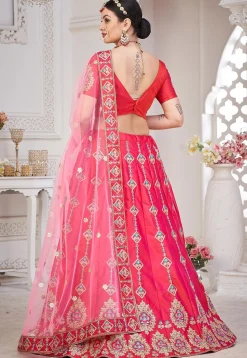 Embroidered Taffeta Silk Lehenga in Dark Pink