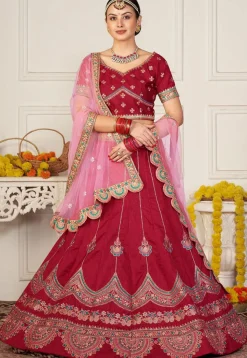 Embroidered Taffeta Silk Lehenga in Magenta