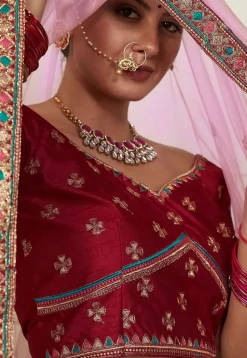 Embroidered Taffeta Silk Lehenga in Magenta