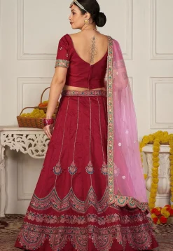 Embroidered Taffeta Silk Lehenga in Magenta