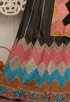 Embroidered Taffeta Silk Lehenga in Black