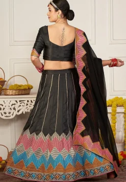 Embroidered Taffeta Silk Lehenga in Black