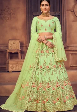 Embroidered Taffeta Silk Lehenga in Light Green