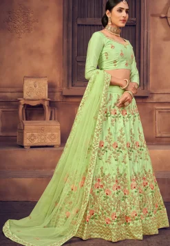 Embroidered Taffeta Silk Lehenga in Light Green