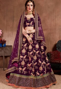 Embroidered Taffeta Silk Lehenga in Purple
