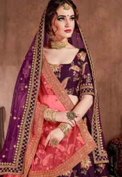 Embroidered Taffeta Silk Lehenga in Purple