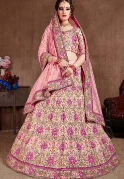 Embroidered Taffeta Silk Lehenga in Pink