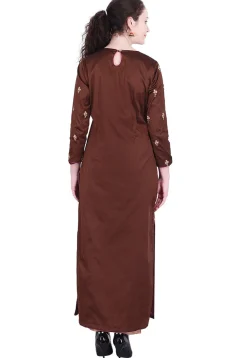 Embroidered Taffeta Silk Straight Kurta in Dark Brown