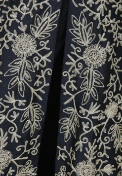 Embroidered Taffeta Silk Front Slit Pakistani Suit in Black