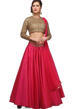 Embroidered Taffeta Silk Lehenga in Fuchsia
