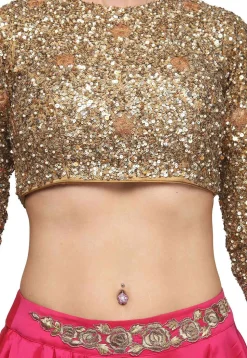 Embroidered Taffeta Silk Lehenga in Fuchsia