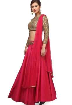 Embroidered Taffeta Silk Lehenga in Fuchsia