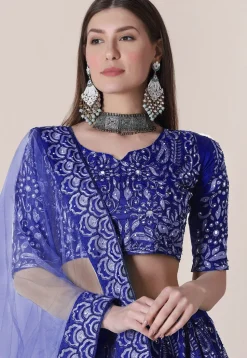 Embroidered Taffeta Silk Lehenga in Royal Blue