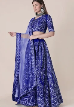 Embroidered Taffeta Silk Lehenga in Royal Blue