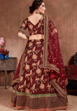Embroidered Taffeta Silk Lehenga in Maroon