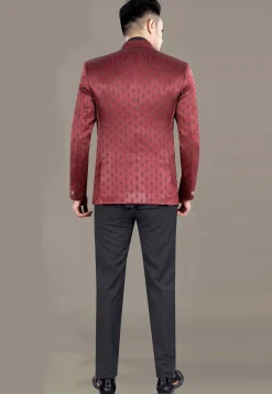 Embroidered Terry Rayon Jodhpuri Jacket in Maroon