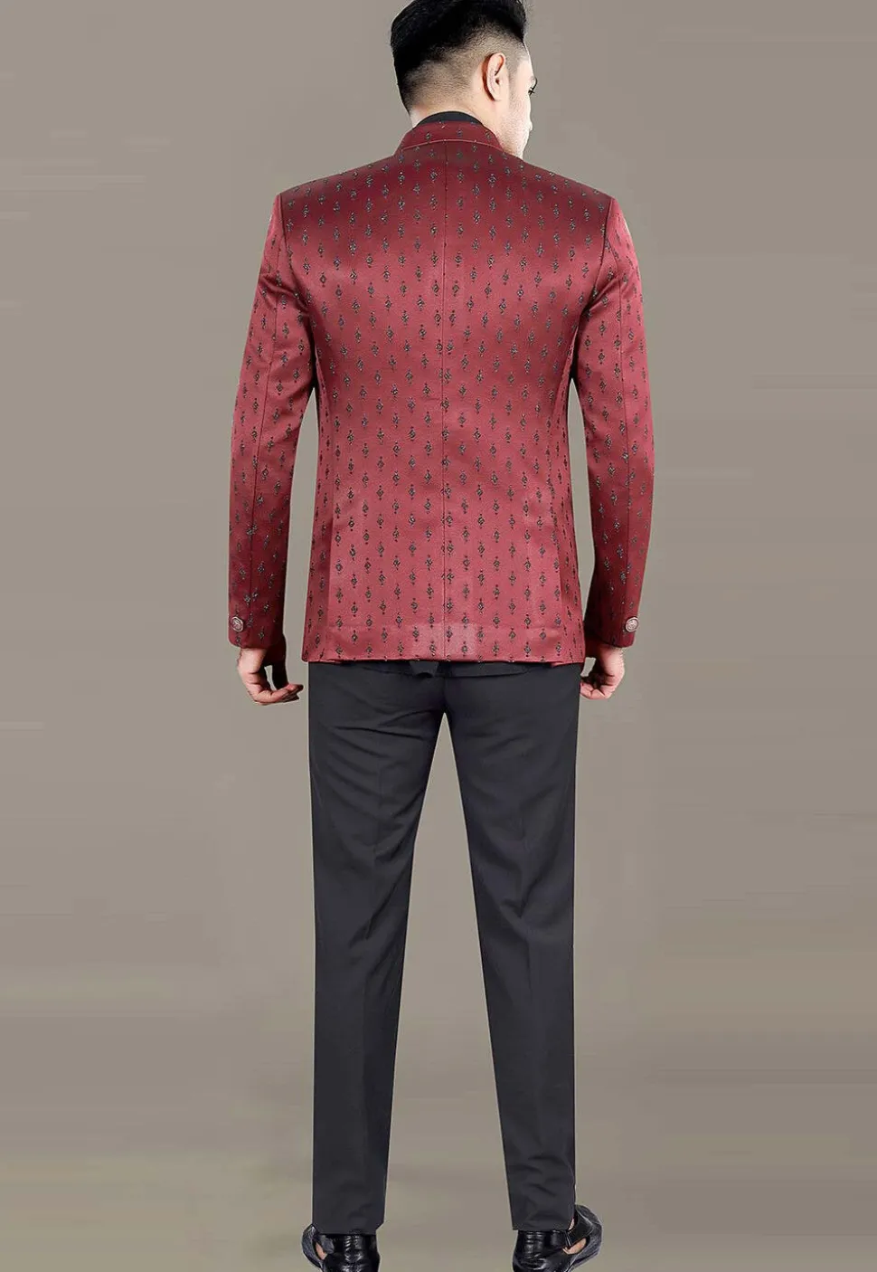 Embroidered Terry Rayon Jodhpuri Suit in Maroon