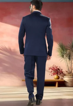 Embroidered Terry Rayon Tuxedo in Navy Blue