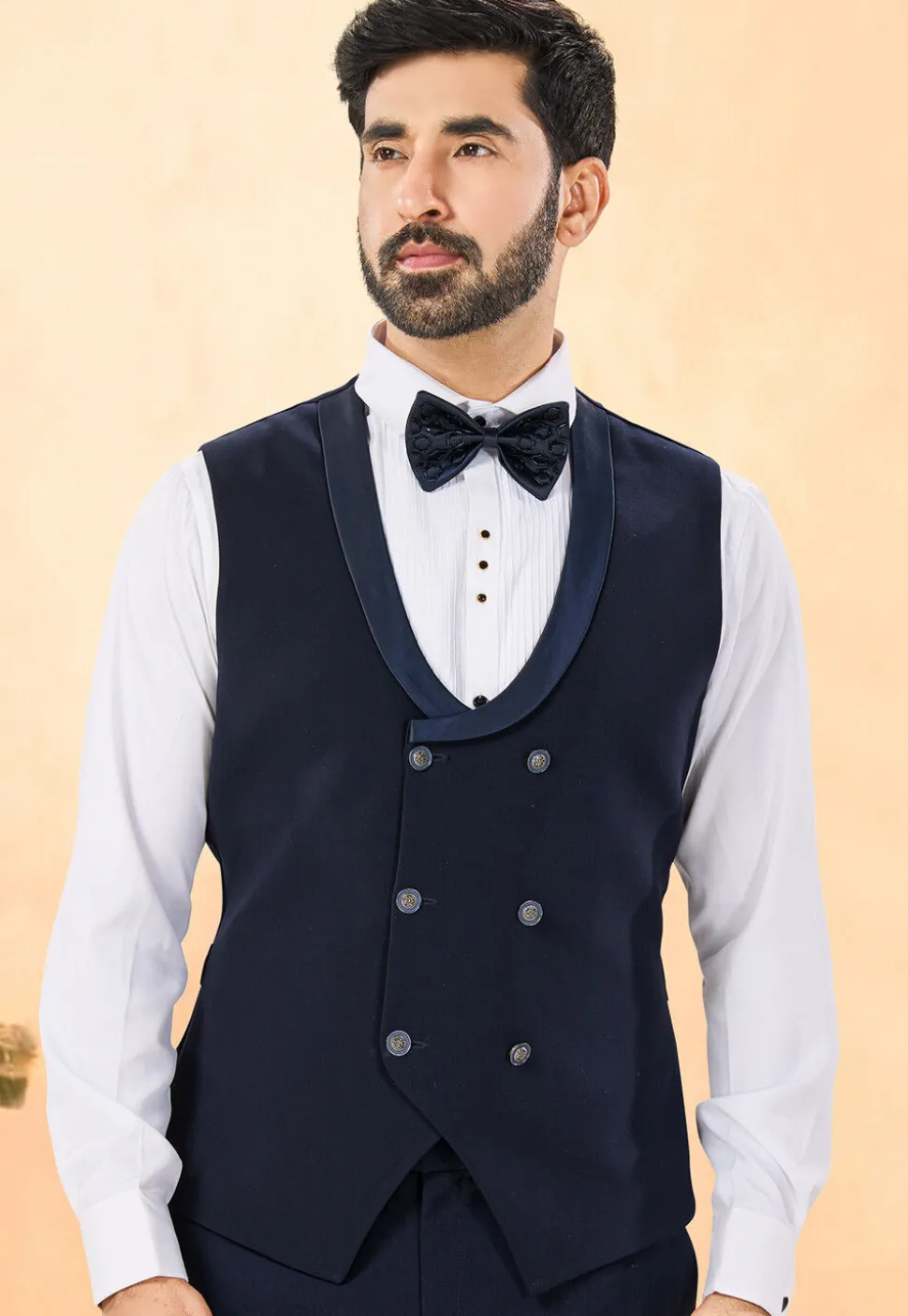 Embroidered Terry Rayon Tuxedo in Navy Blue