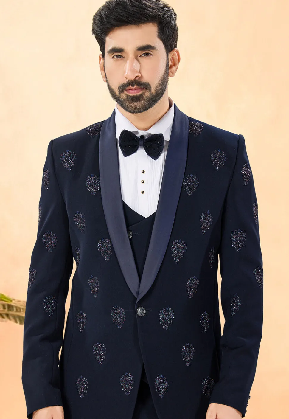 Embroidered Terry Rayon Tuxedo in Brown