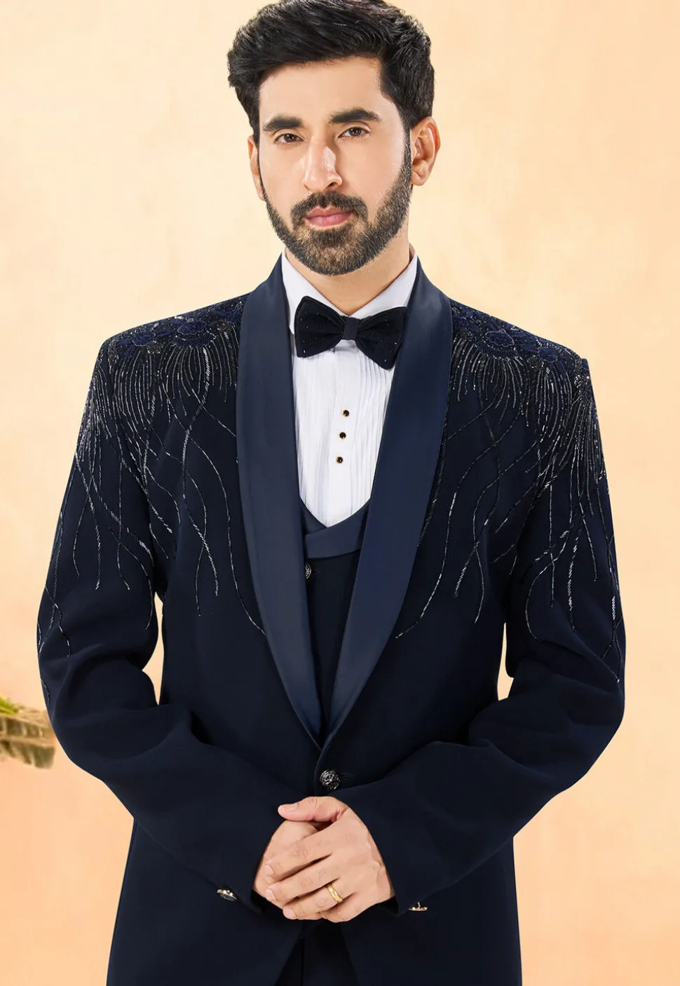 Embroidered Terry Rayon Tuxedo in Navy Blue