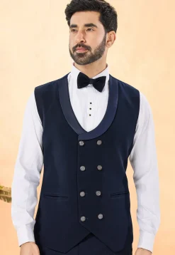 Embroidered Terry Rayon Tuxedo in Navy Blue