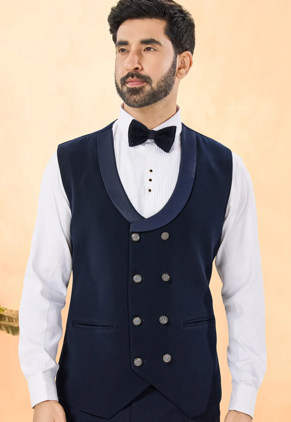 Embroidered Terry Rayon Tuxedo in Navy Blue