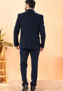 Embroidered Terry Rayon Tuxedo in Navy Blue