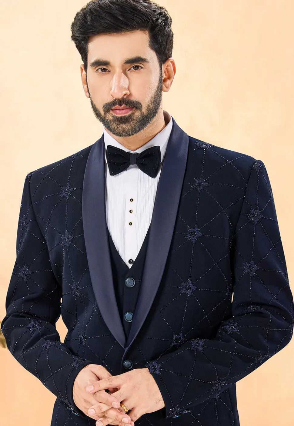 Embroidered Terry Rayon Tuxedo in Navy Blue