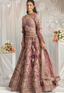 Embroidered Tissue Lehenga in Purple