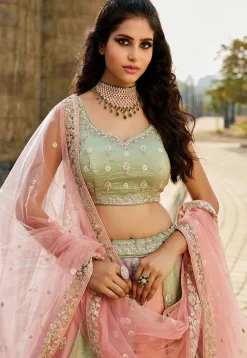 Embroidered Tissue Lehenga in Multicolor