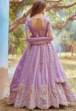 Embroidered Tissue Lehenga in Purple