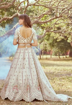 Embroidered Tissue Lehenga in Cream
